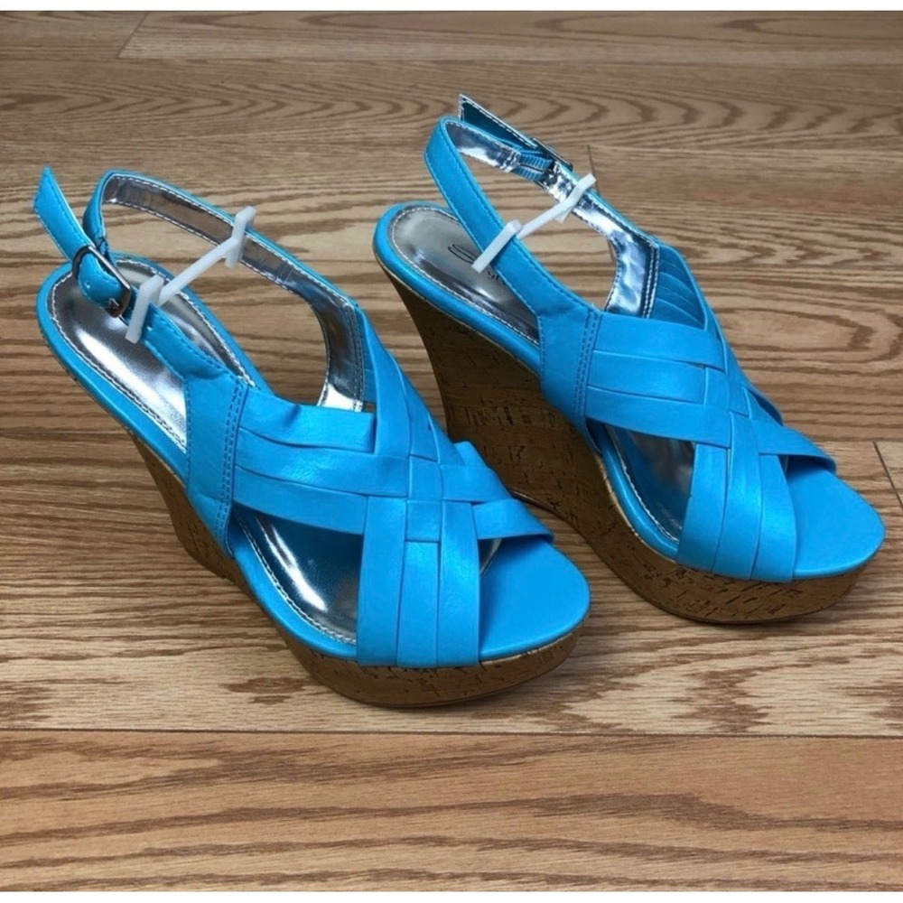New STYLUXE Mummy Blue Turquoise Cork Wedge with Silver – Size 5.5 - Picture 2 of 7